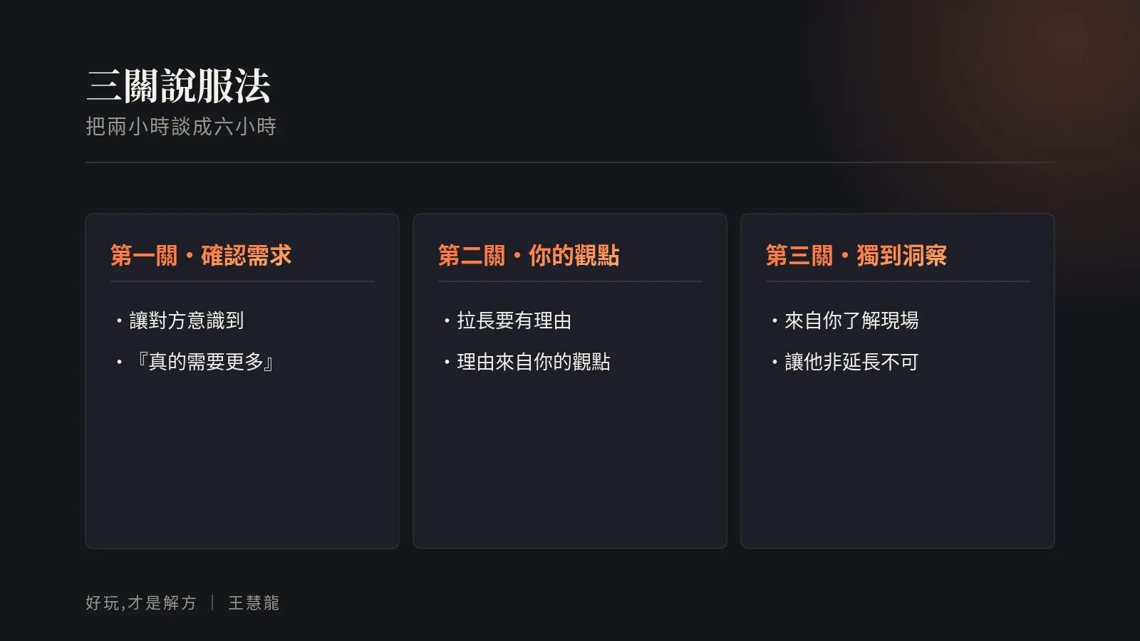 三關說服法:第一關確認需求、第二關提出你的觀點、第三關亮出獨到洞察