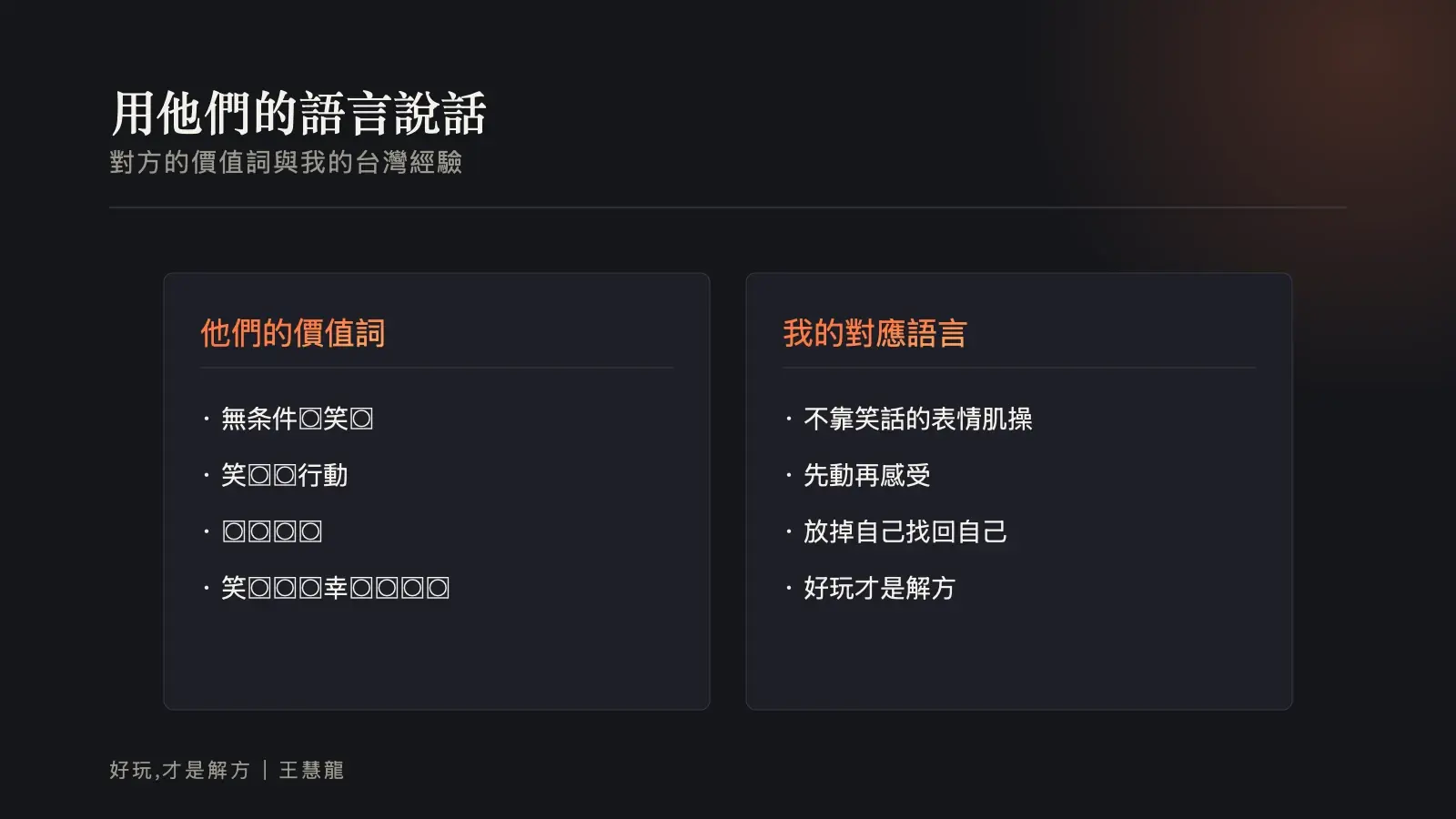 用他們的語言說話：對方的價值詞與我的台灣經驗